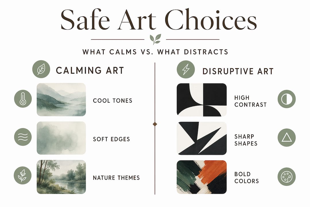 Infographic comparing calming and disruptive art traits