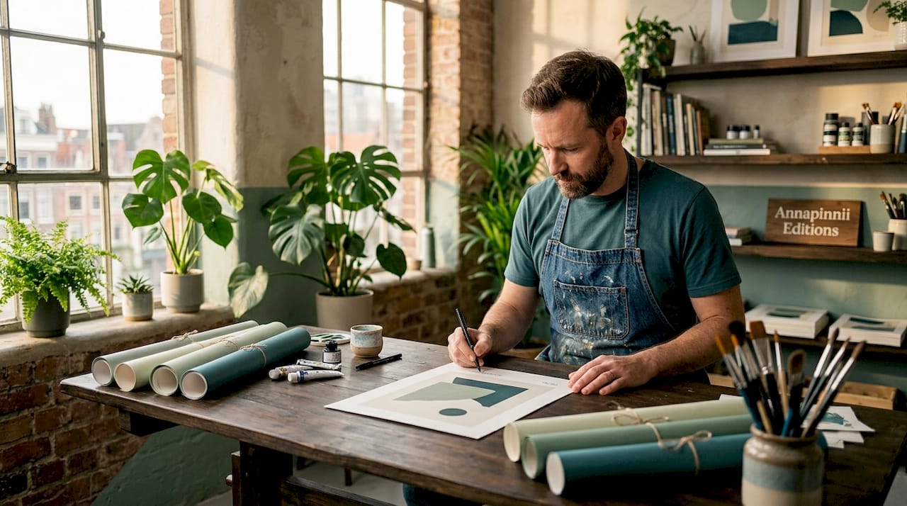Artist signing numbered limited edition prints