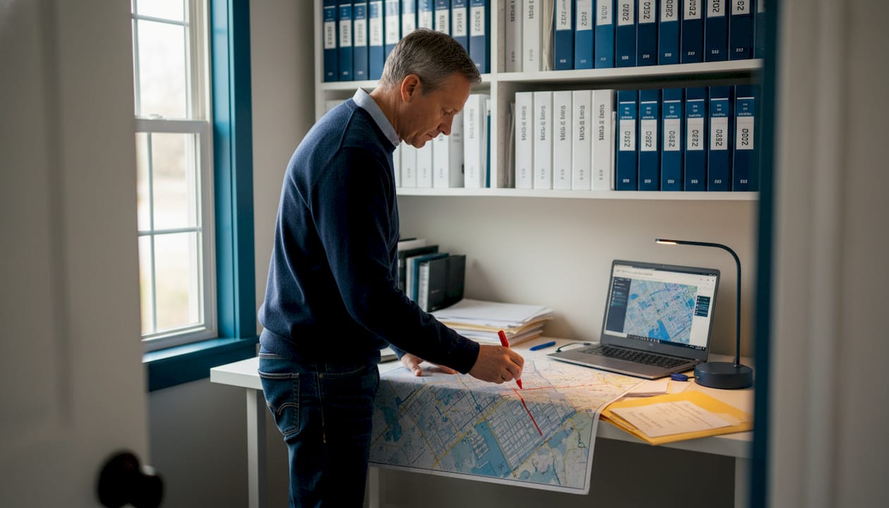 Man reviewing property zoning documents