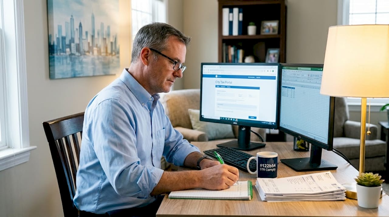 Man researches local occupancy tax at home office