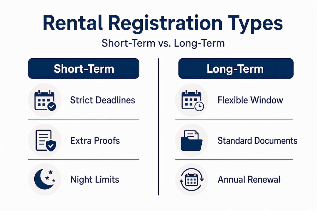 Infographic comparing short and long-term rental registration