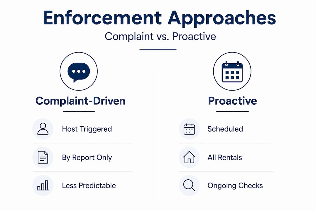 Infographic comparing two enforcement approaches