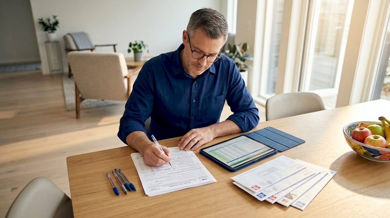 Man filling out rental income tax form