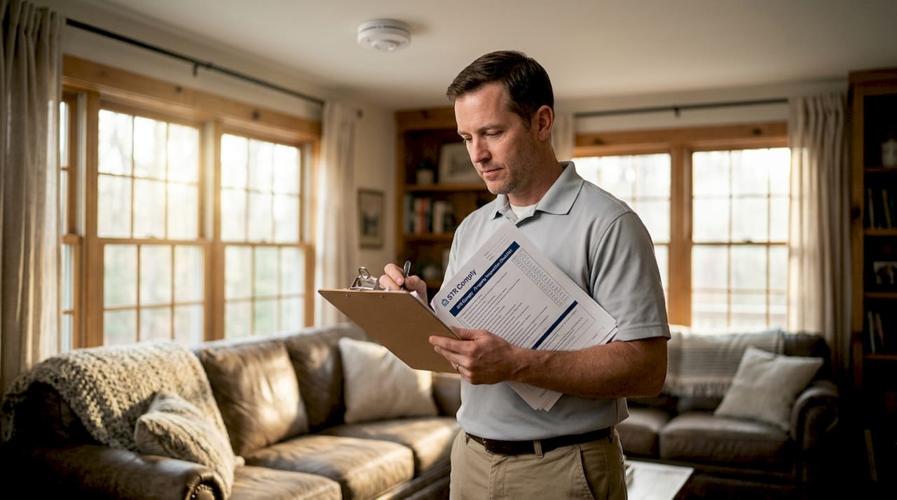Safety inspector checking rental compliance