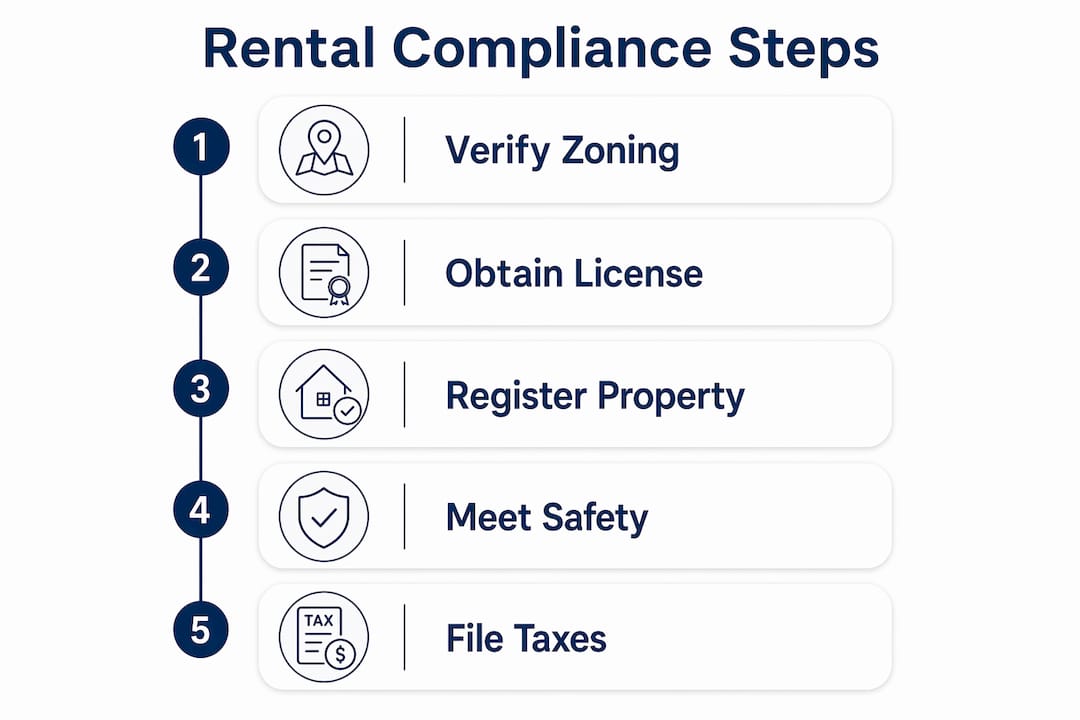 Infographic showing steps to manage rental compliance