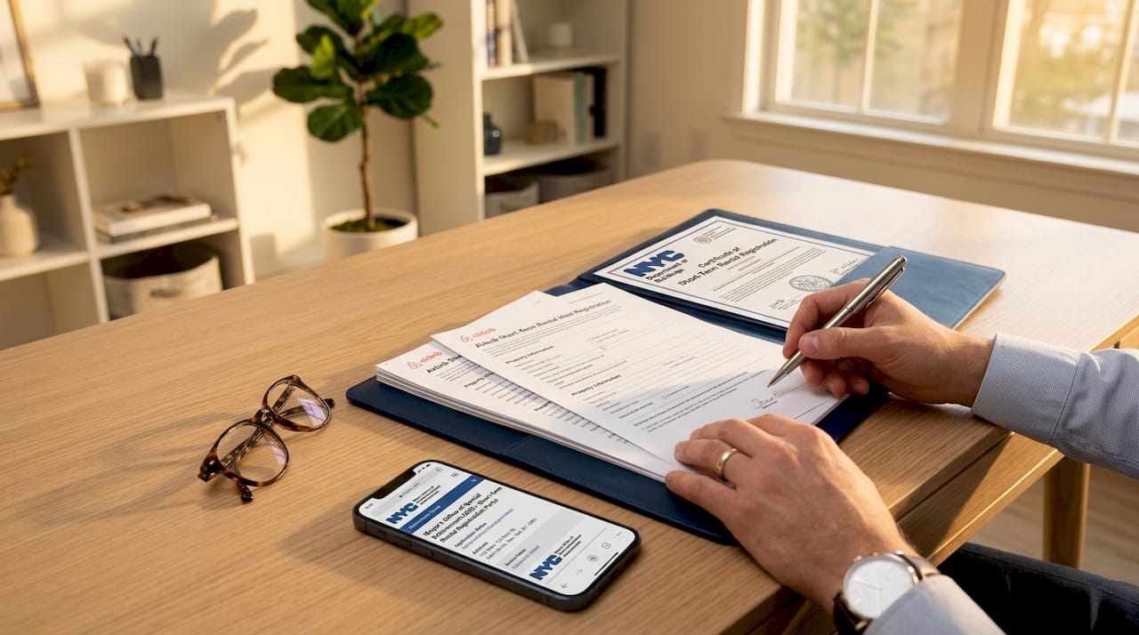 Airbnb license documents and permit on desk