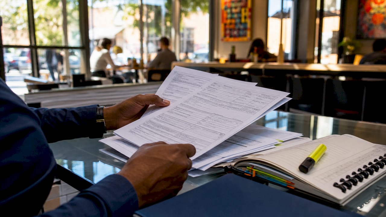 Hands reviewing permit compliance documents