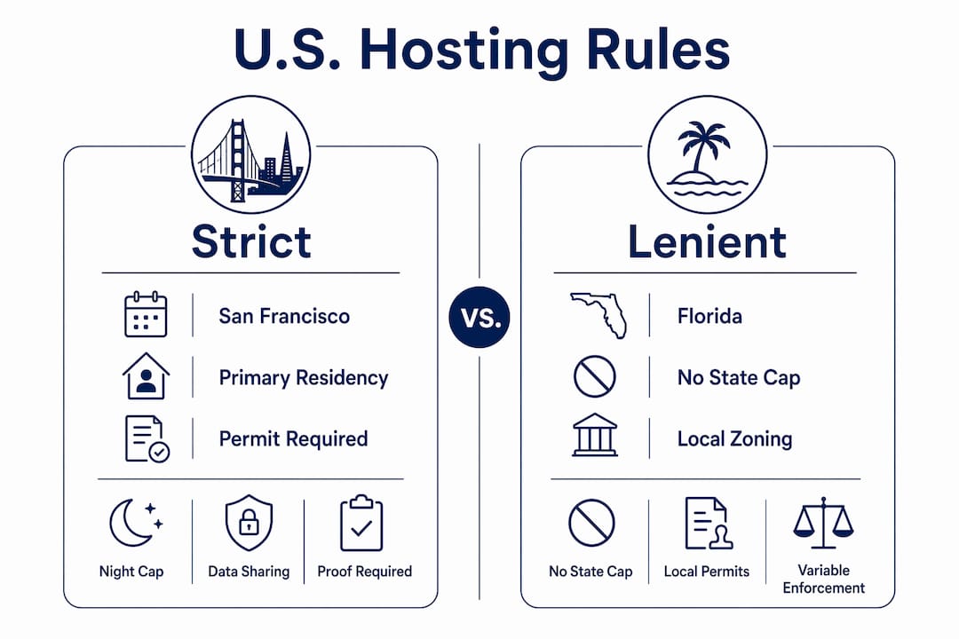 Infographic comparing US Airbnb hosting regulations