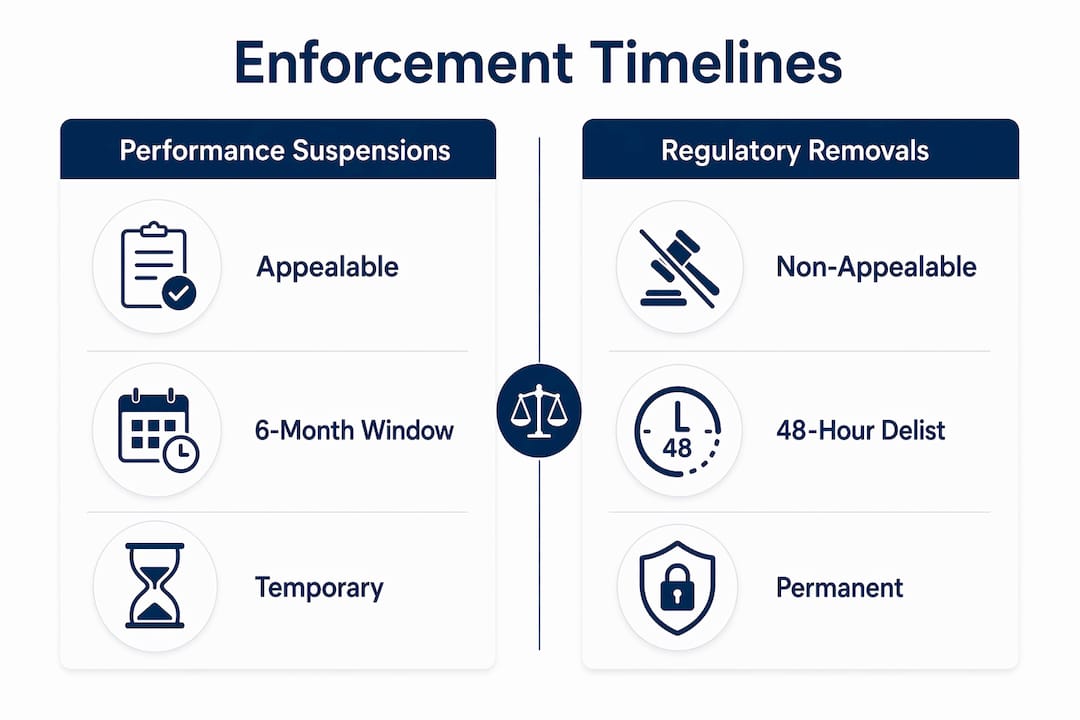 Infographic comparing enforcement types and timelines