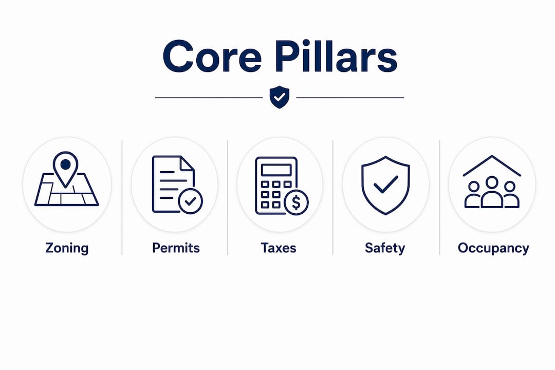 Infographic showing core pillars of STR compliance tracking