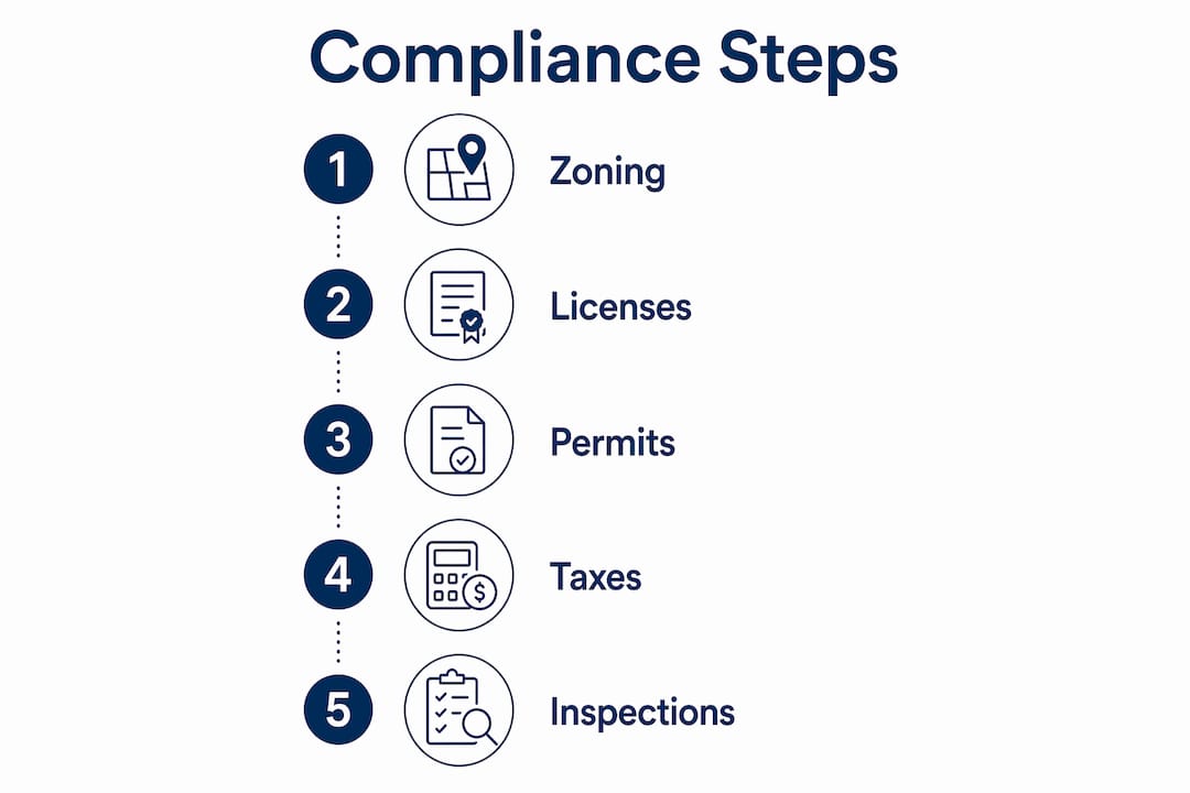 Infographic listing key compliance steps for short-term rentals