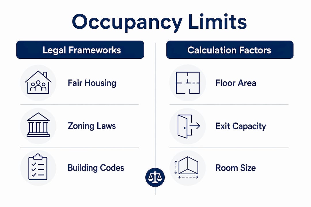 Infographic comparing occupancy legal frameworks and calculation factors