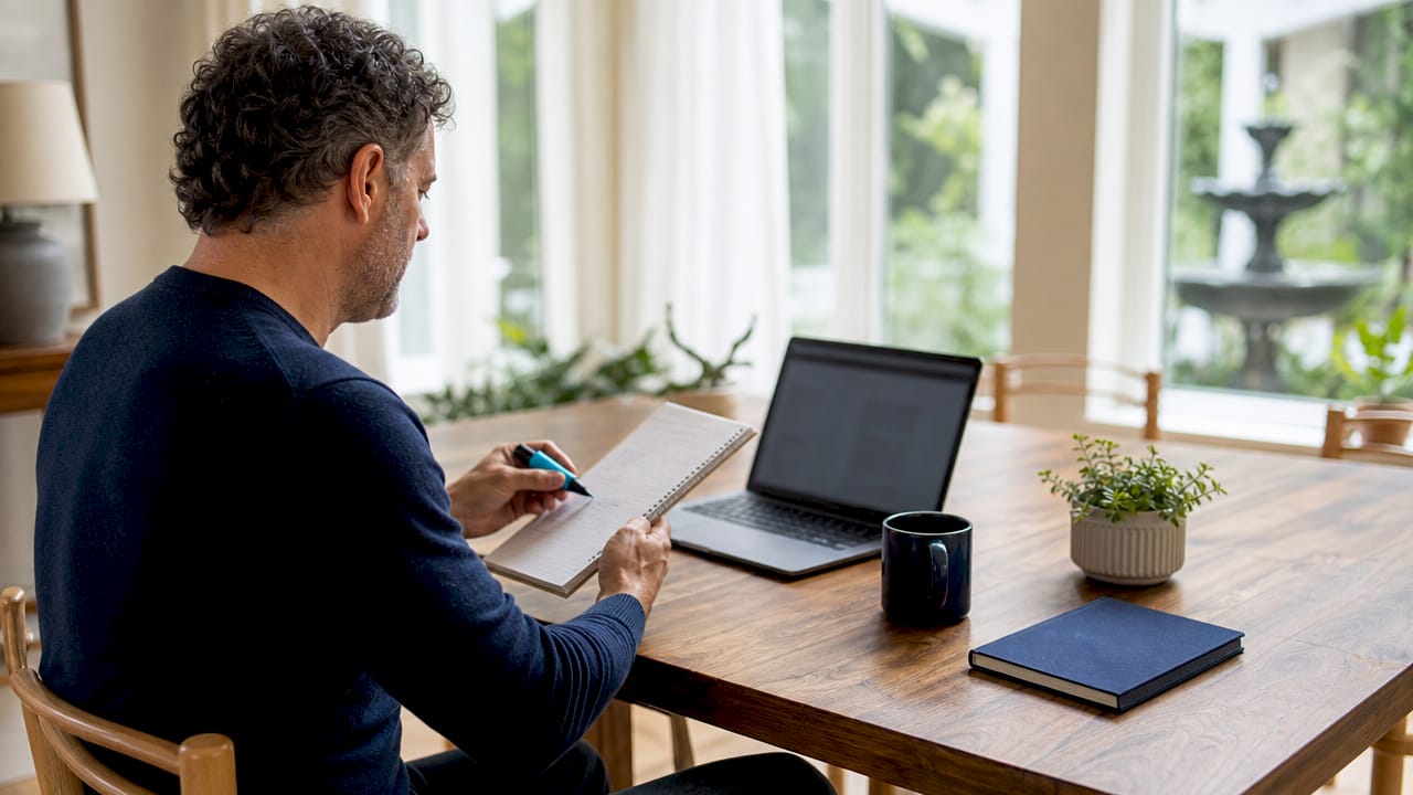Manager analyzing compliance matrix on monitor