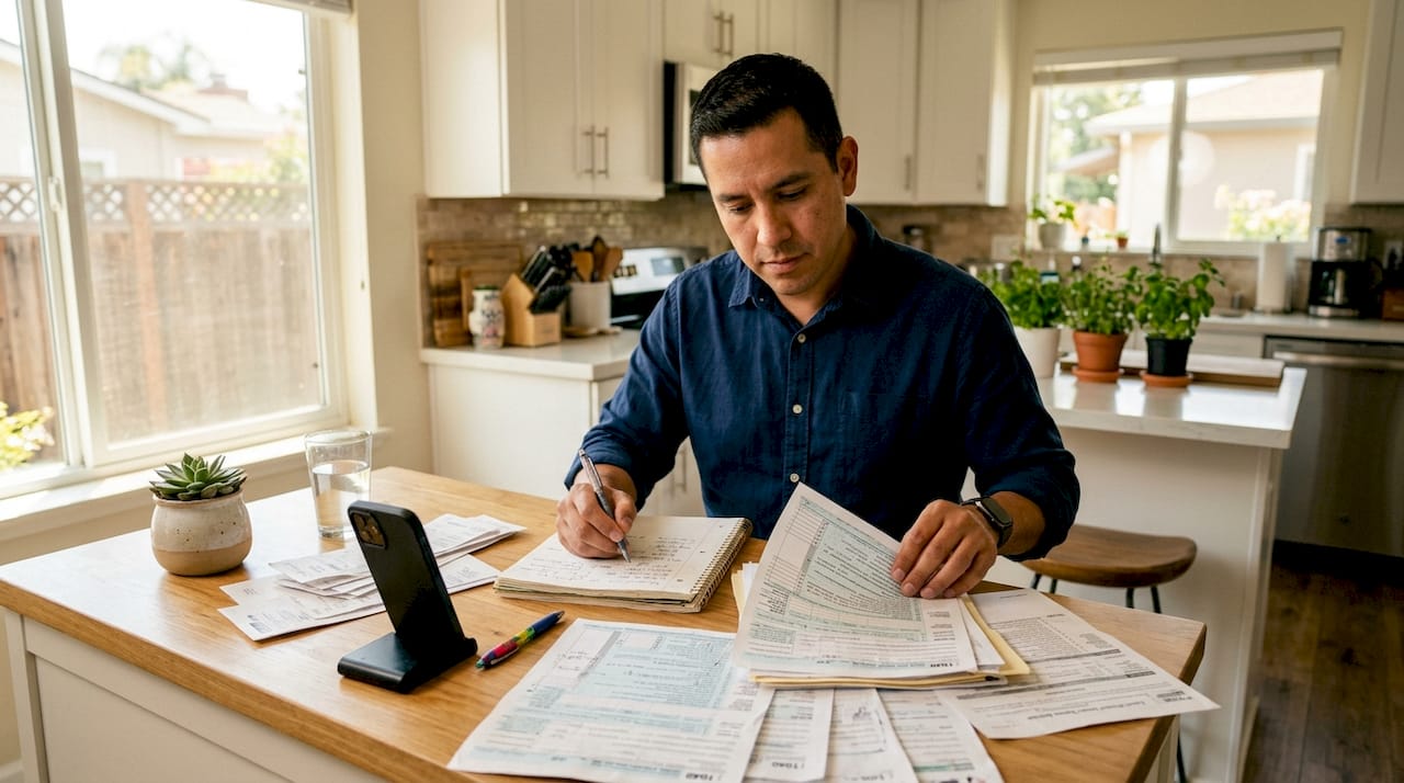Close-up of hands sorting tax compliance forms