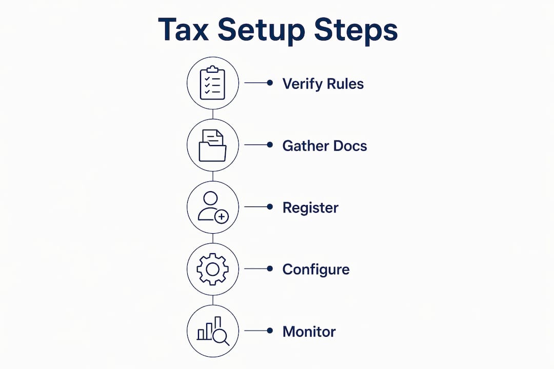 Infographic showing step-by-step tax setup process for Airbnb hosts