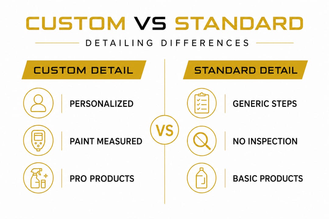 Infographic comparing custom and standard detailing features
