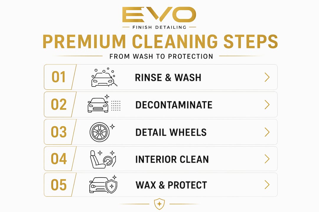 Infographic depicts step-by-step premium car cleaning process