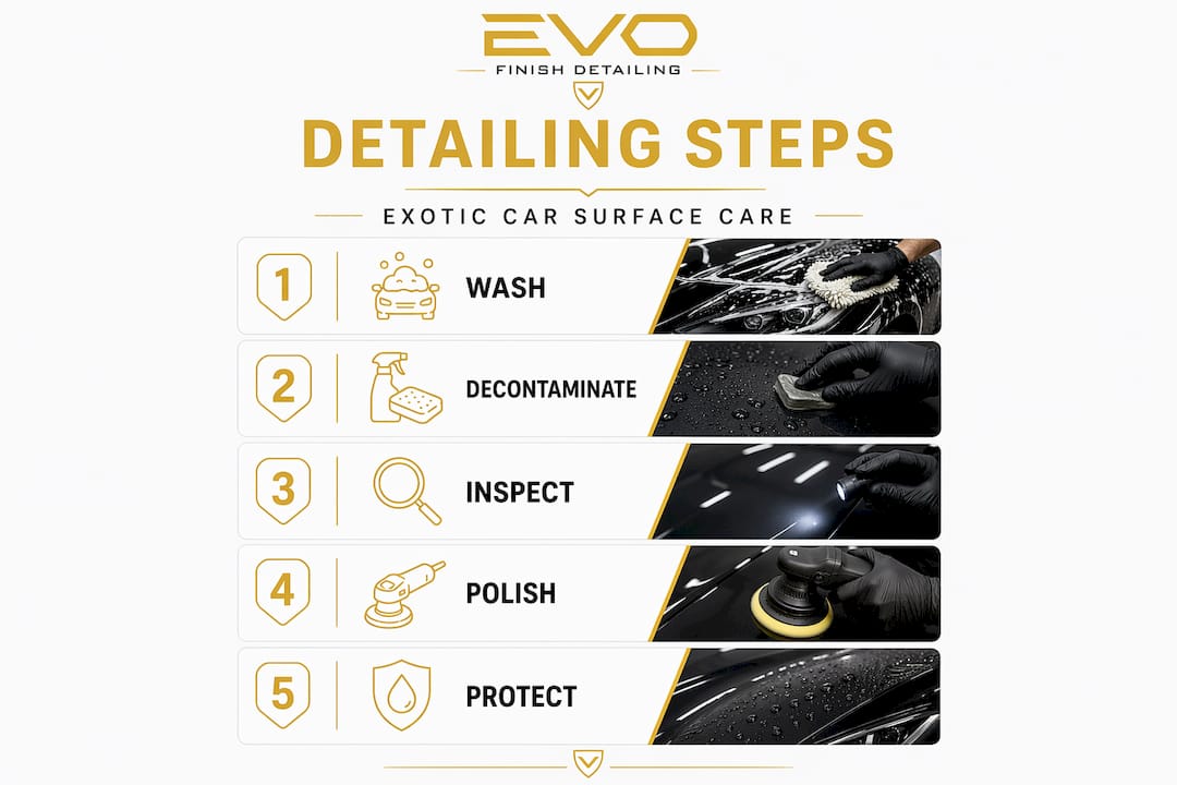 Infographic showing exotic car detailing steps