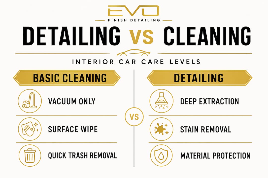 Infographic comparing basic car cleaning vs detailing