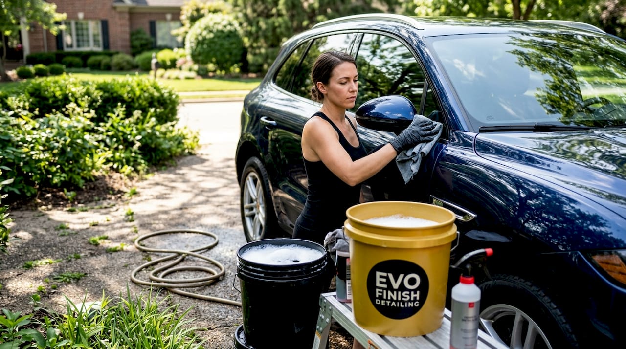 Detailer hand washing ceramic coated SUV