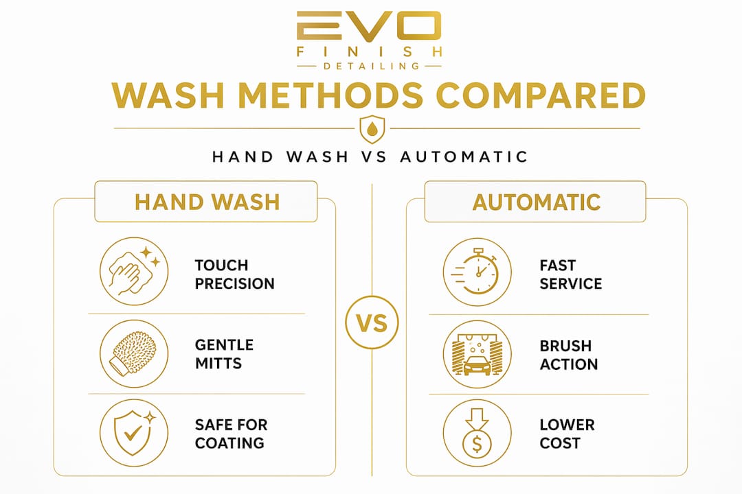 Infographic comparing hand wash and automatic wash benefits