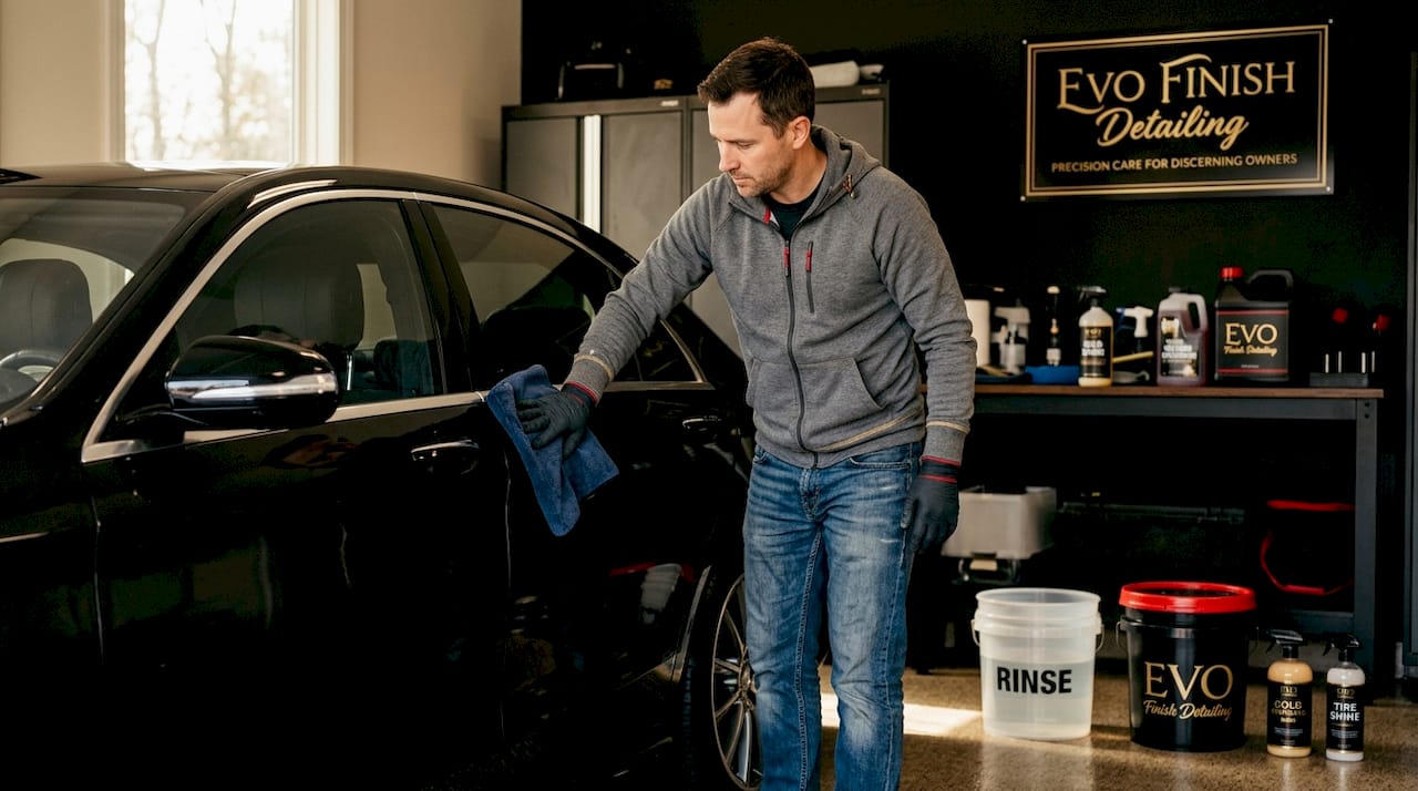 Man drying car after winter wash