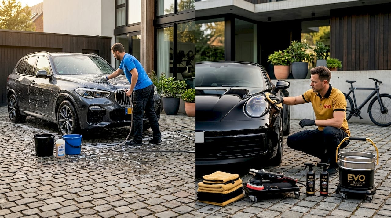 Comparison of car wash and detailing outdoors