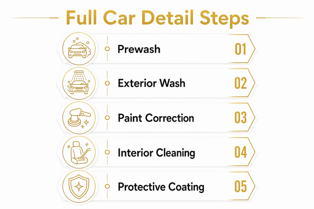 Infographic outlining key steps of full car detailing process