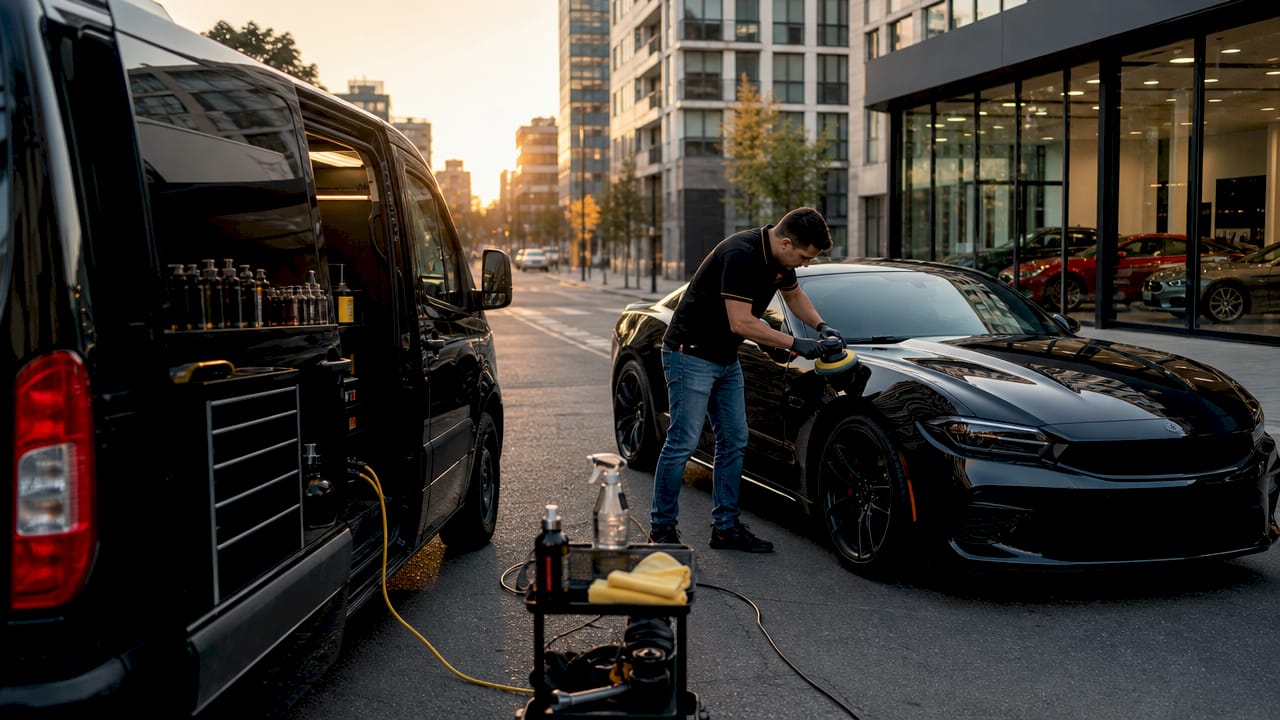 Mobile detailing at residential driveway versus traditional shop