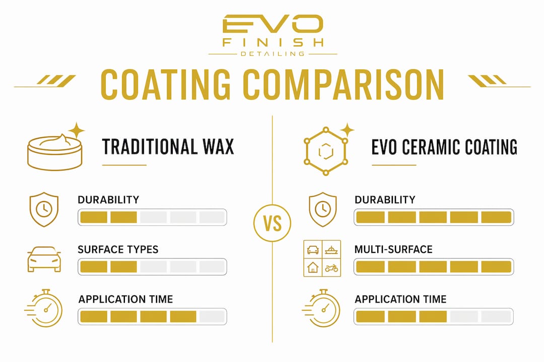 Infographic comparing traditional wax and EVO ceramic coating
