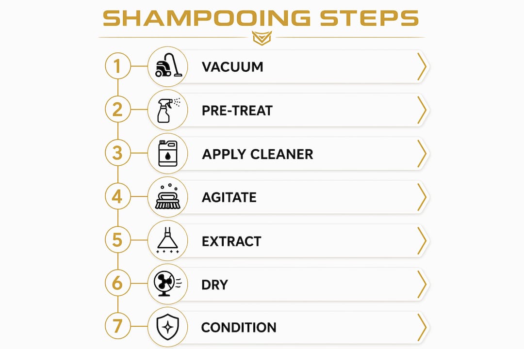Step-by-step infographic for shampooing car seats