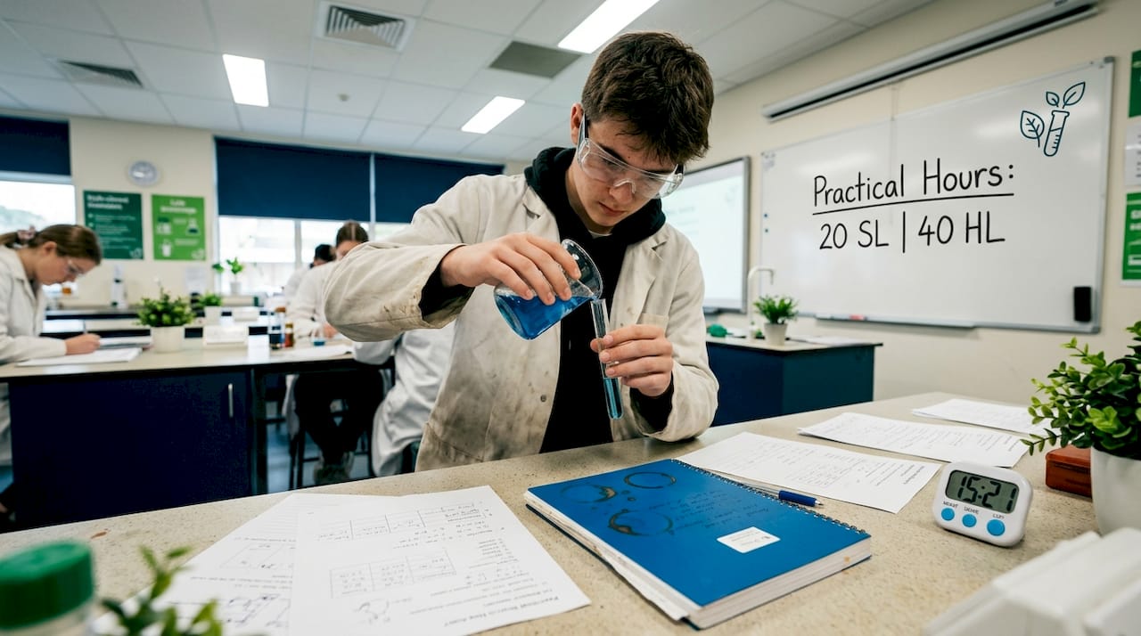 Student completing IB Biology laboratory practical