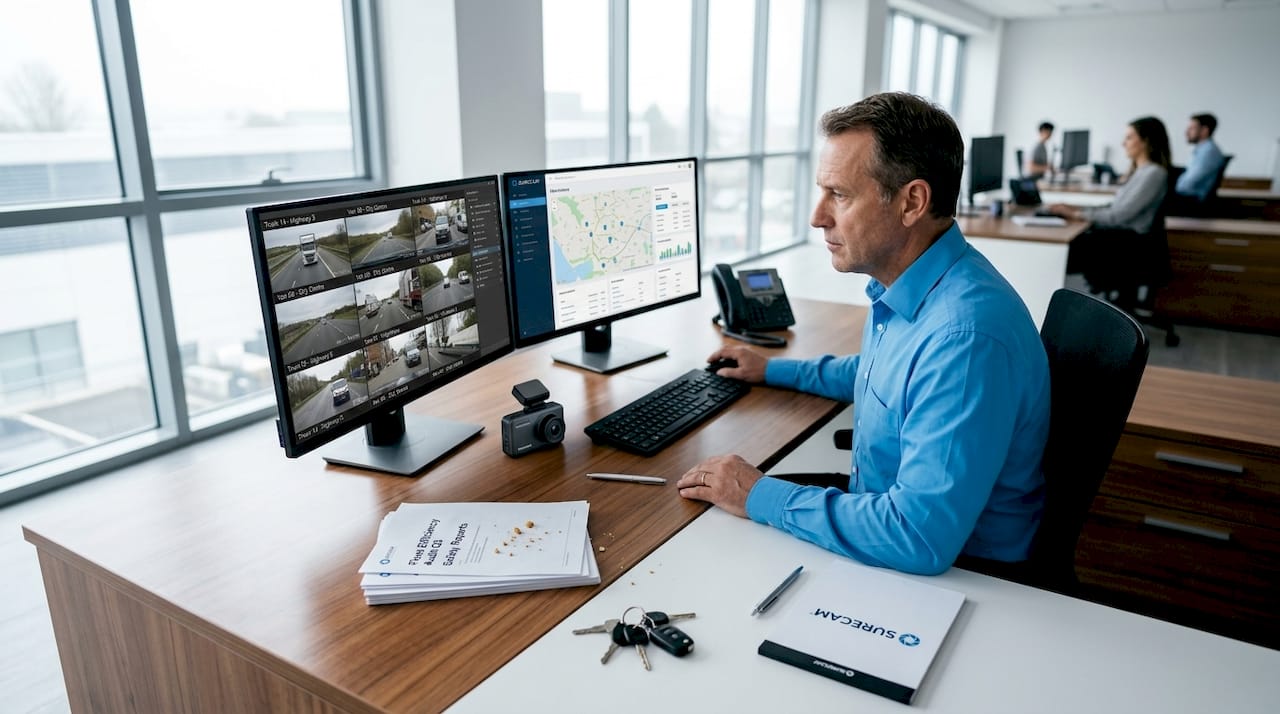 Fleet manager reviewing dash cam footage