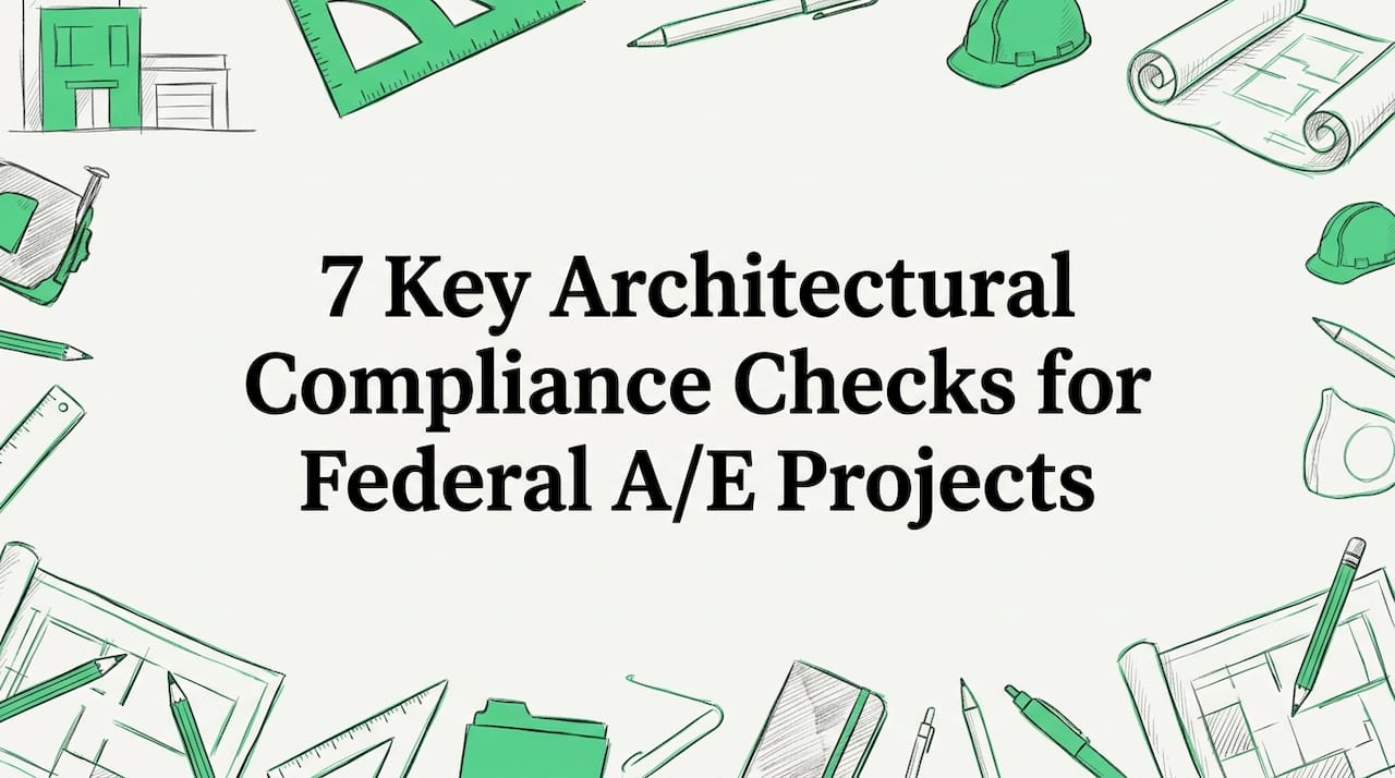 Hand-drawn title card with architecture tools framing center