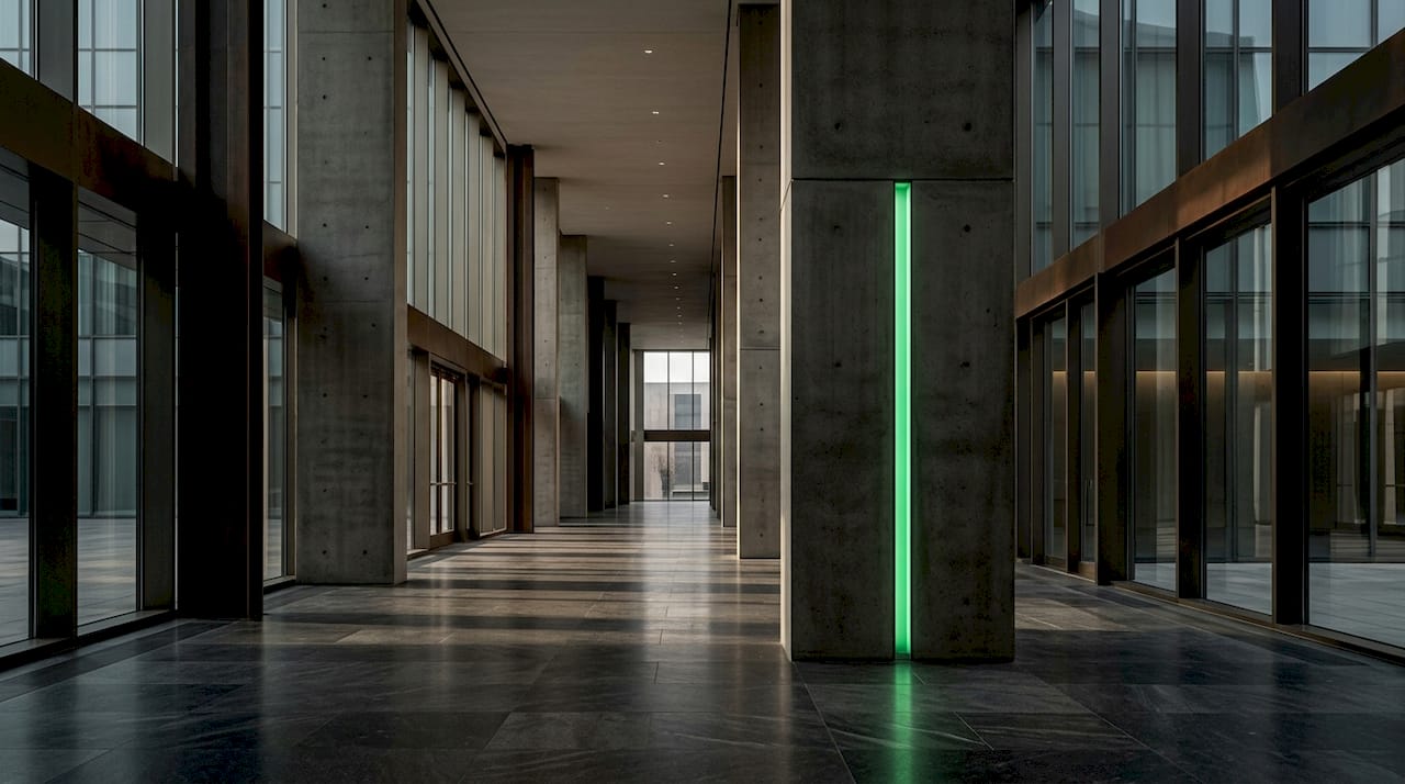 Architect reviews AI-generated compliance reports at project table