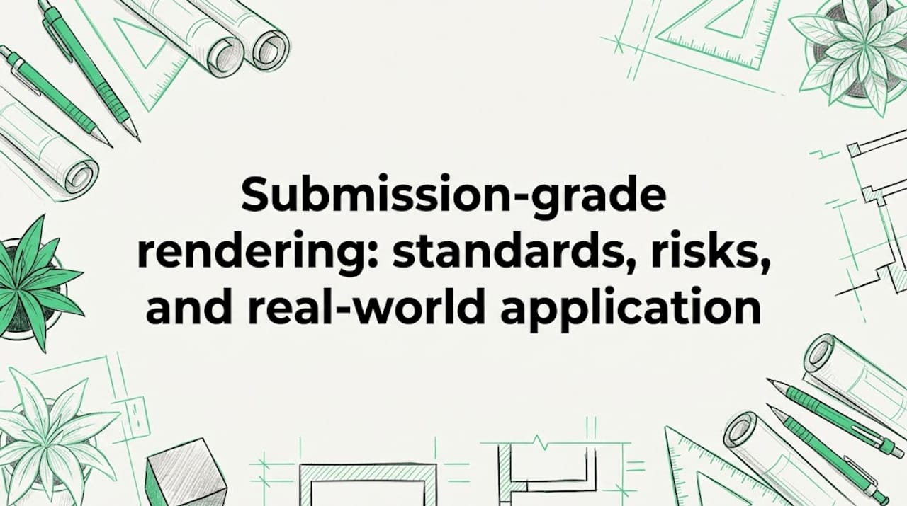 Hand-drawn architectural tools frame clean title area