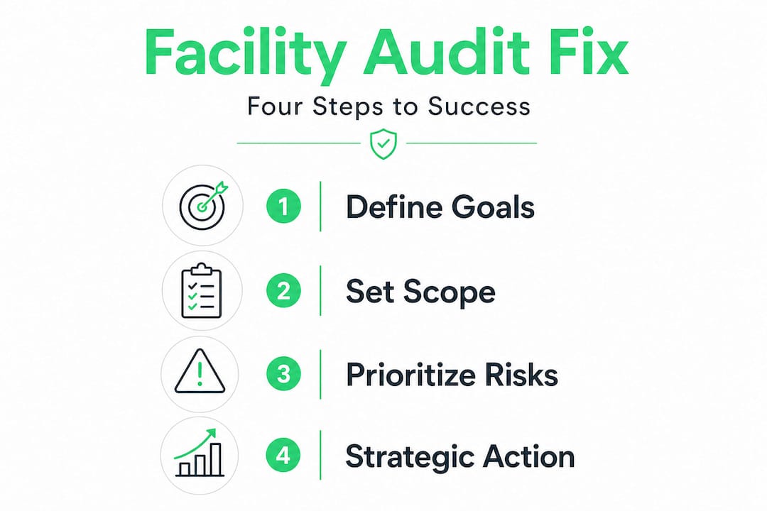 Infographic showing four key facility audit steps