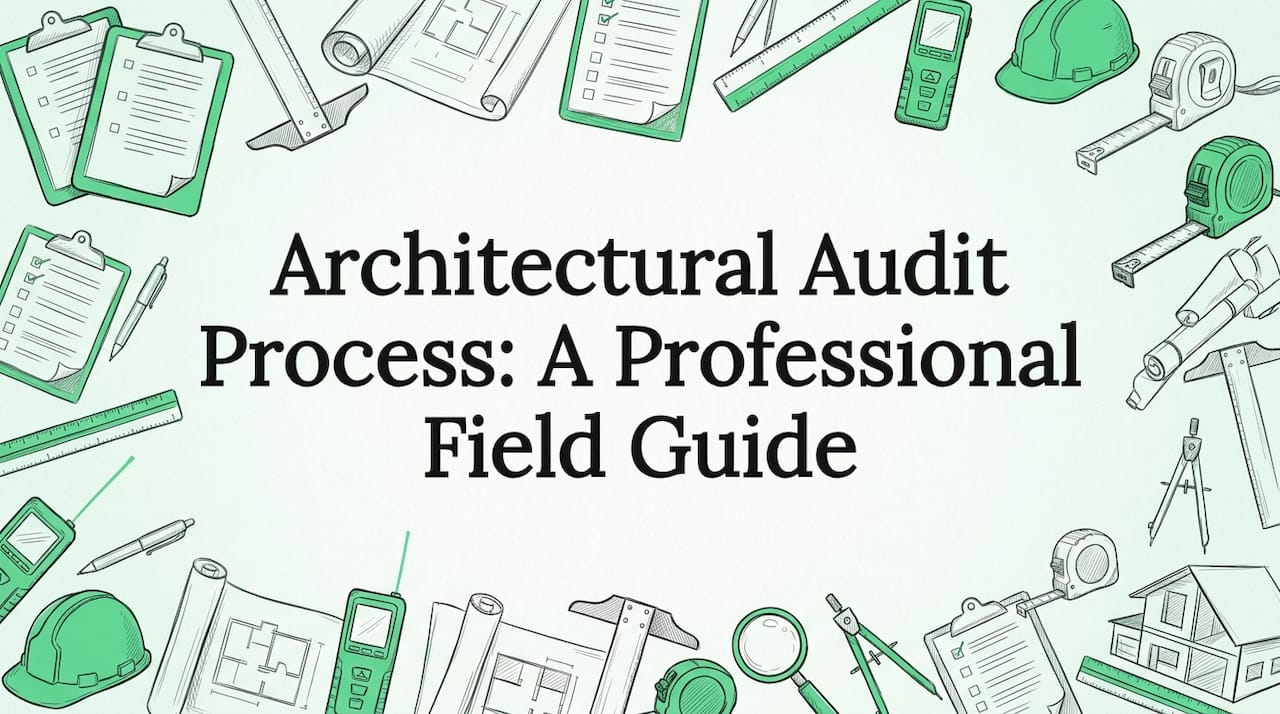 Sketch illustration architectural audit title card