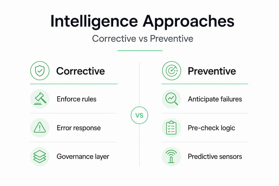 Infographic comparing corrective and preventive intelligence