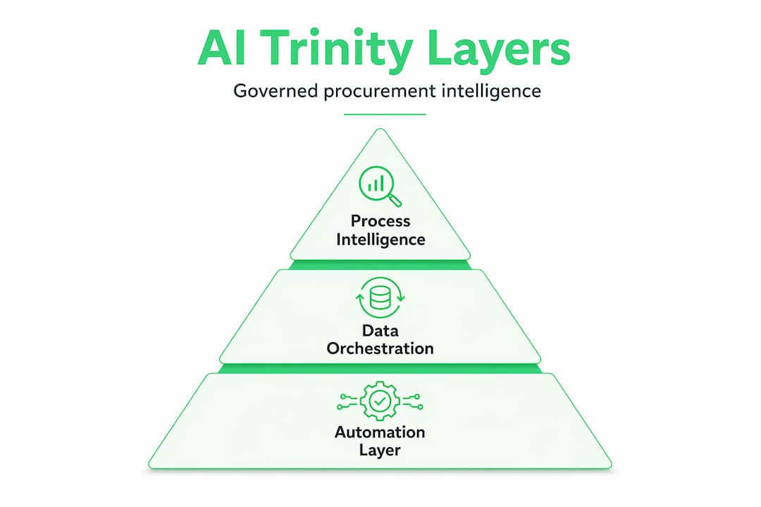 Infographic of AI trinity layers hierarchy for procurement