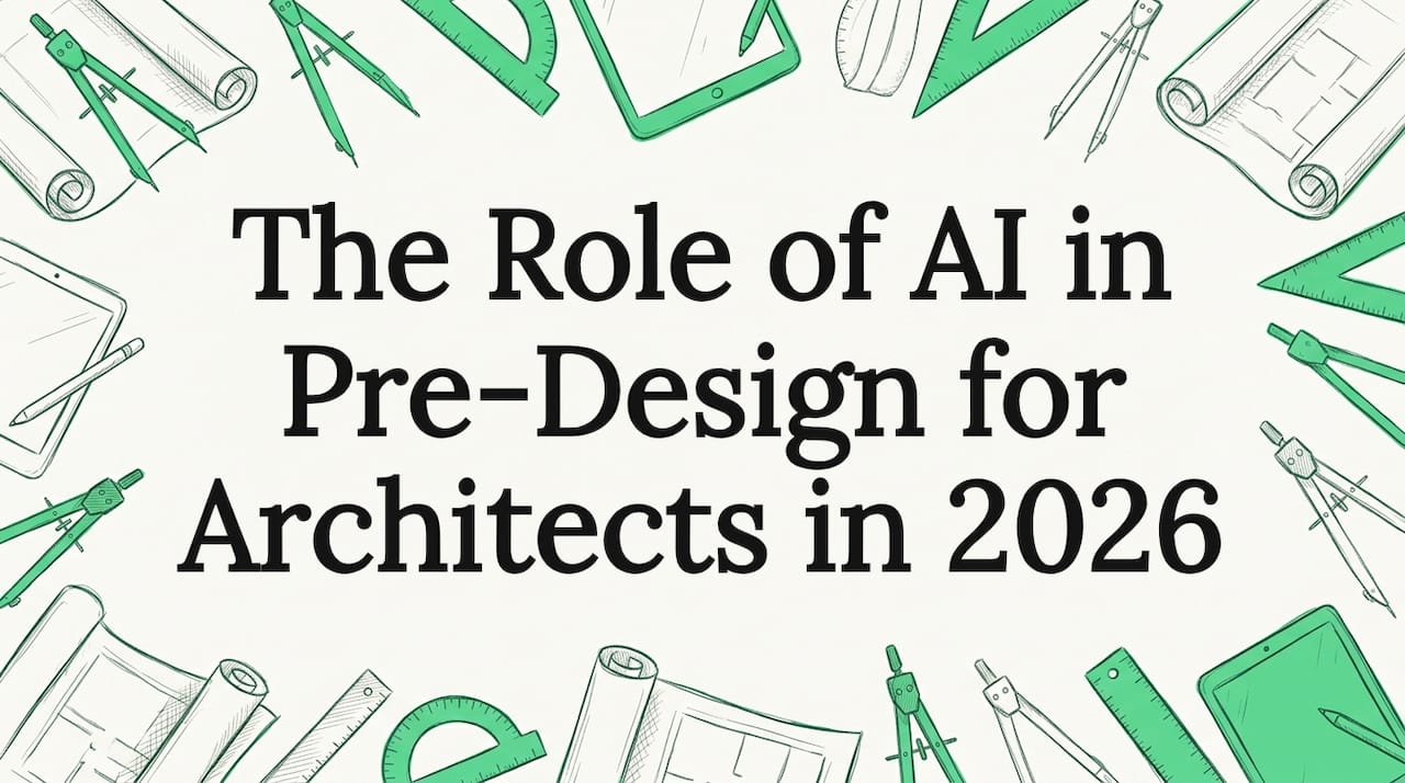 Hand-drawn title card with architect tools framing the text