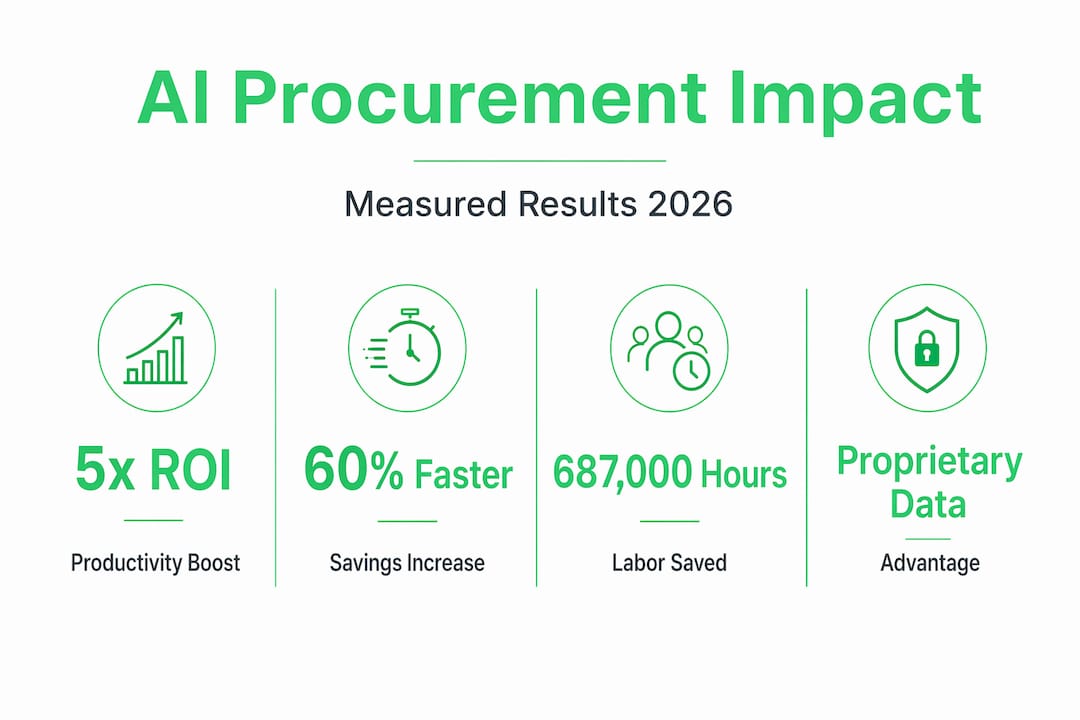 Infographic showing AI procurement KPIs and impact statistics