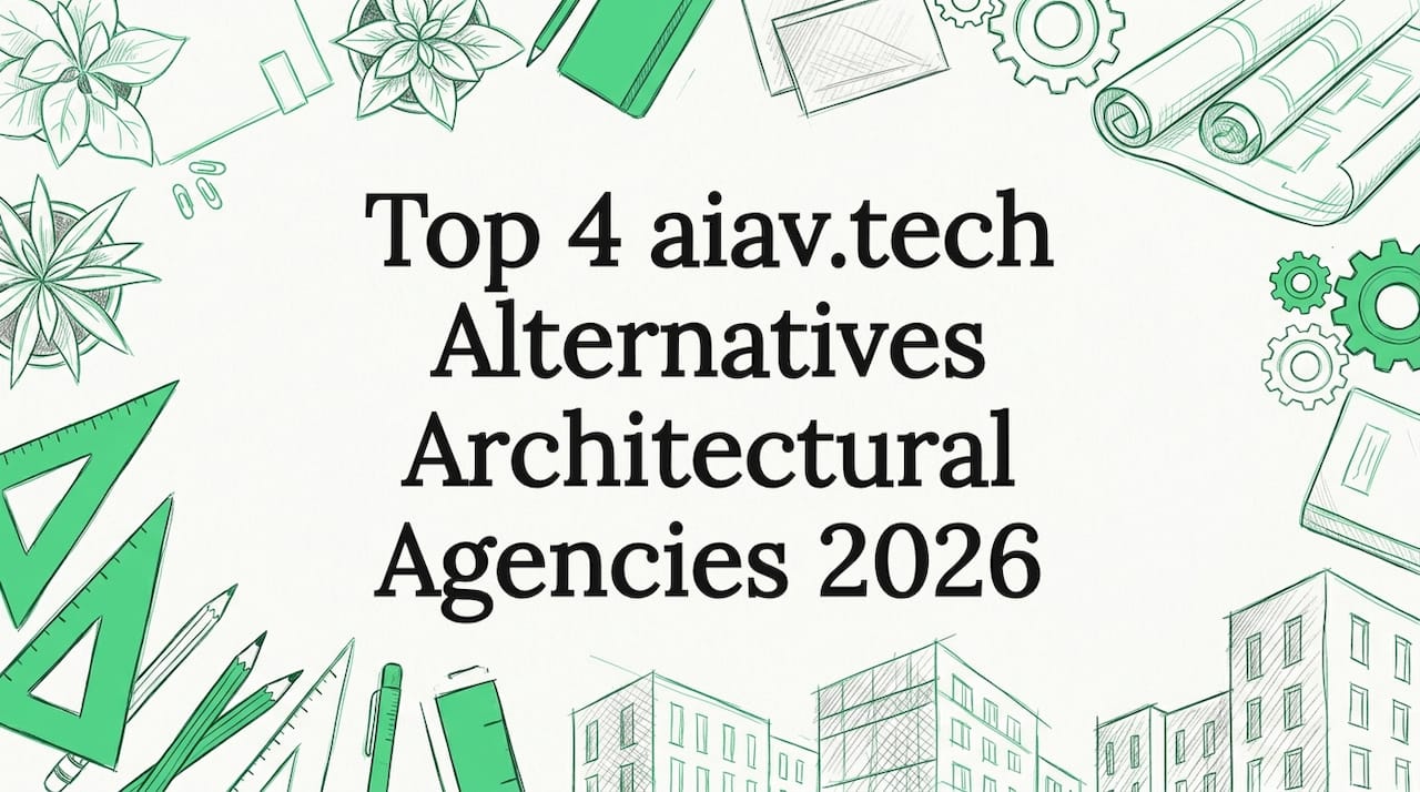 Hand-drawn architectural tools and blueprints frame clean title area
