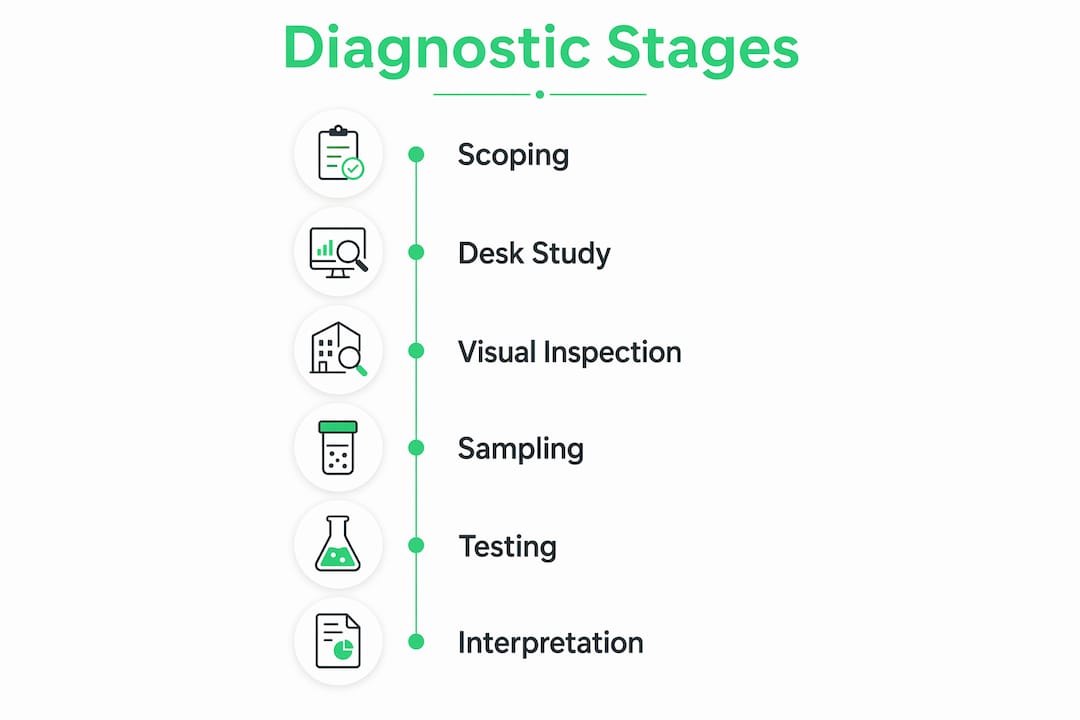 Infographic showing stages of architectural diagnostics