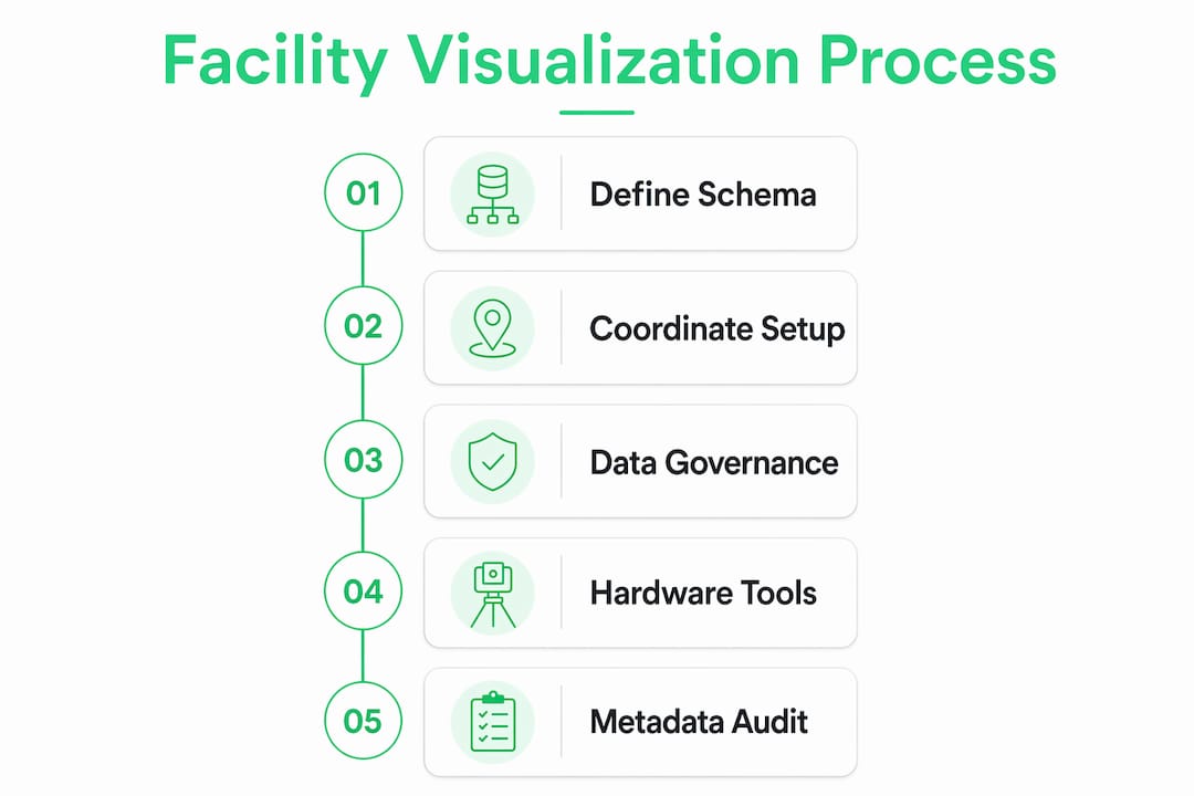 Infographic outlining facility visualization process steps