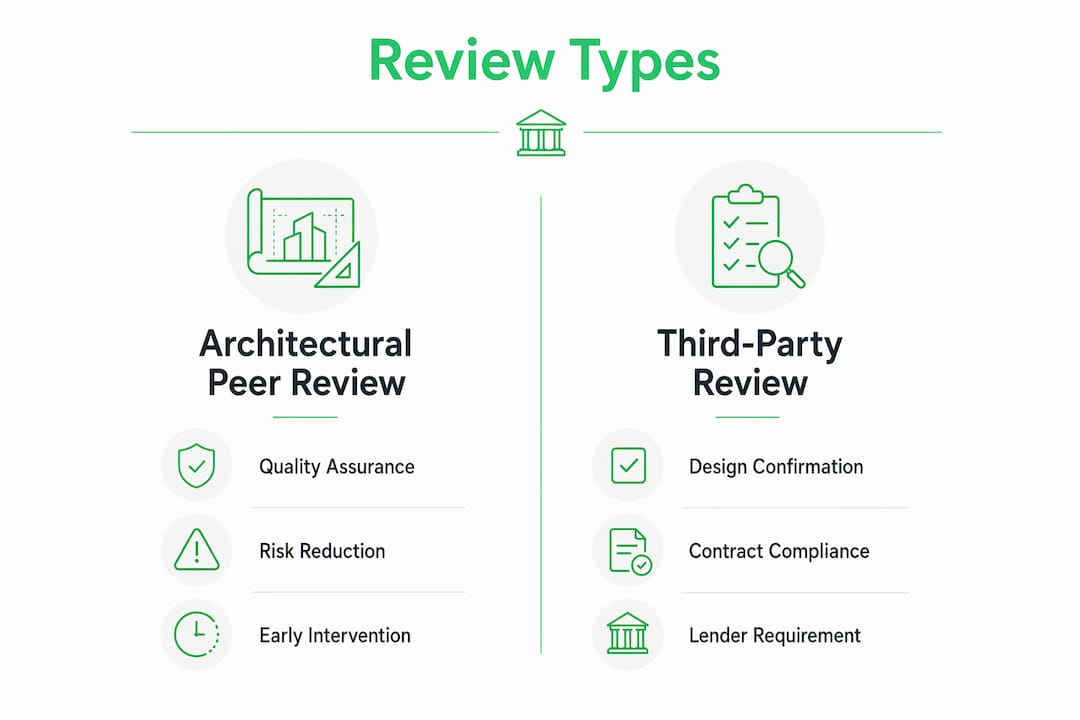 Infographic comparing architectural peer review and third-party review