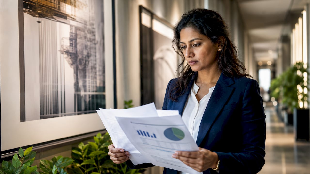 Facility manager reviewing diagnostic reports