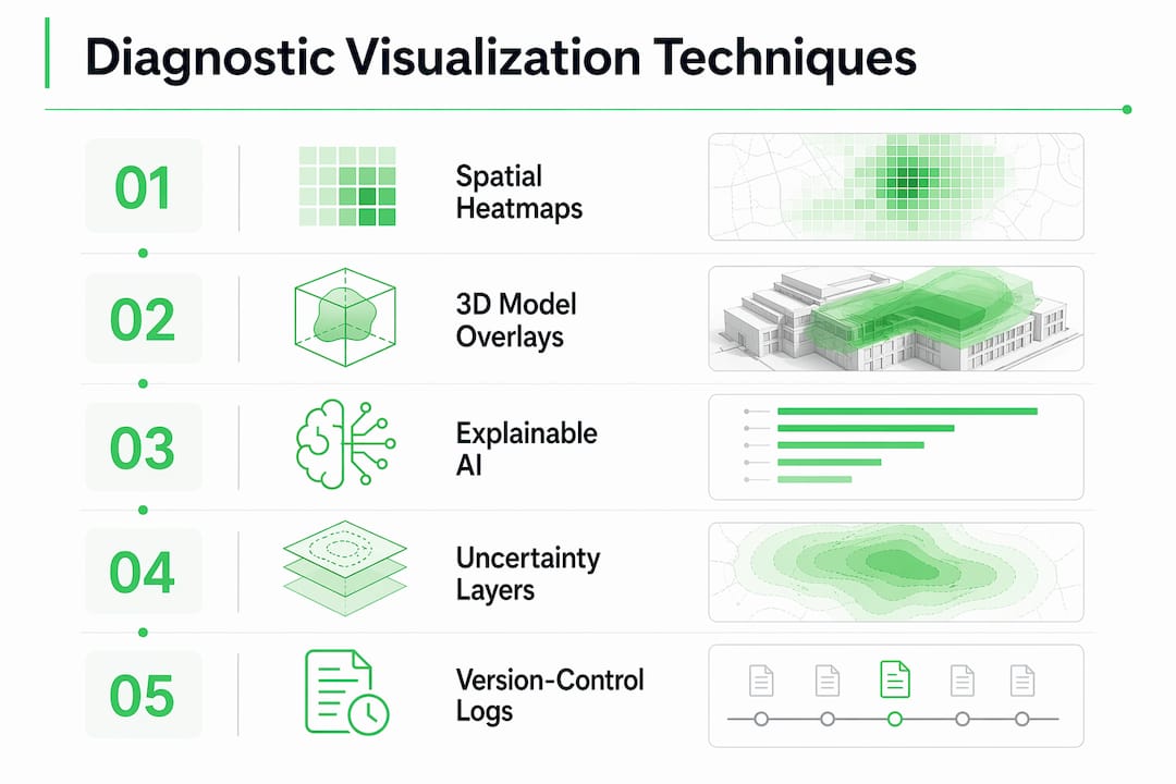 Infographic showing diagnostic visualization techniques steps