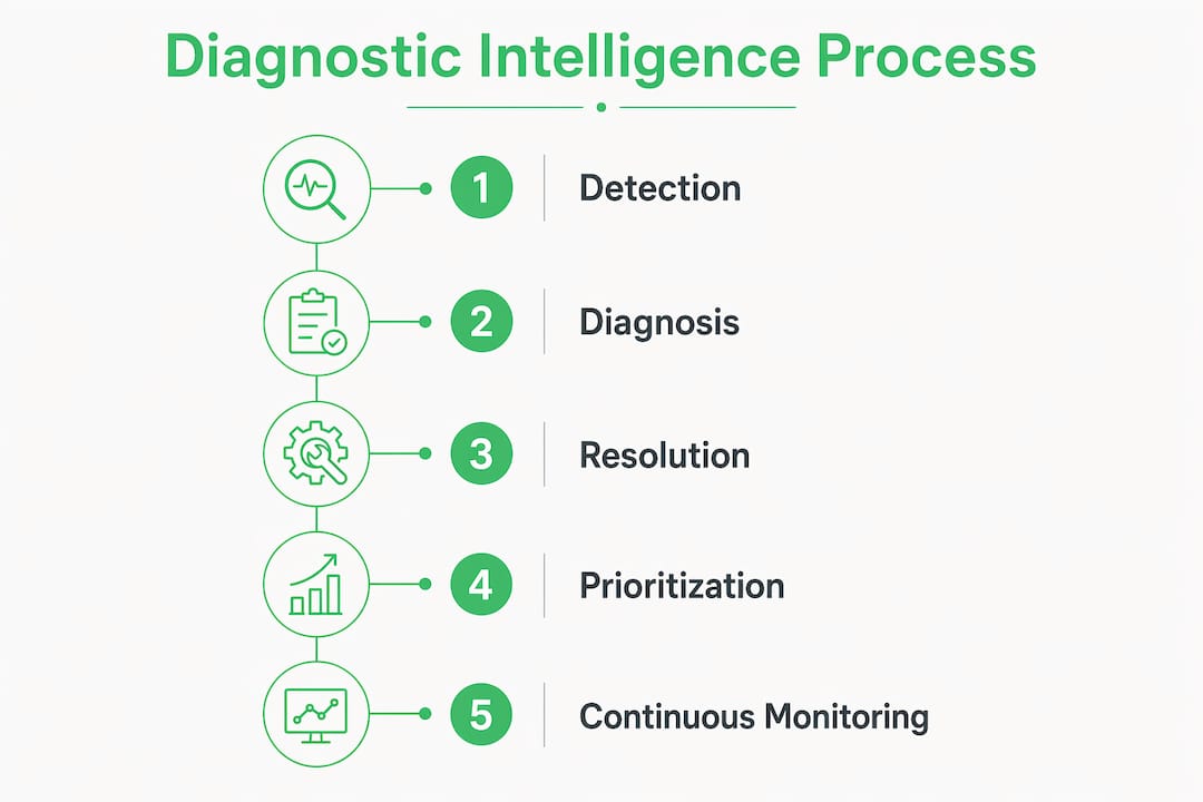 Infographic illustrating facility diagnostic intelligence process steps