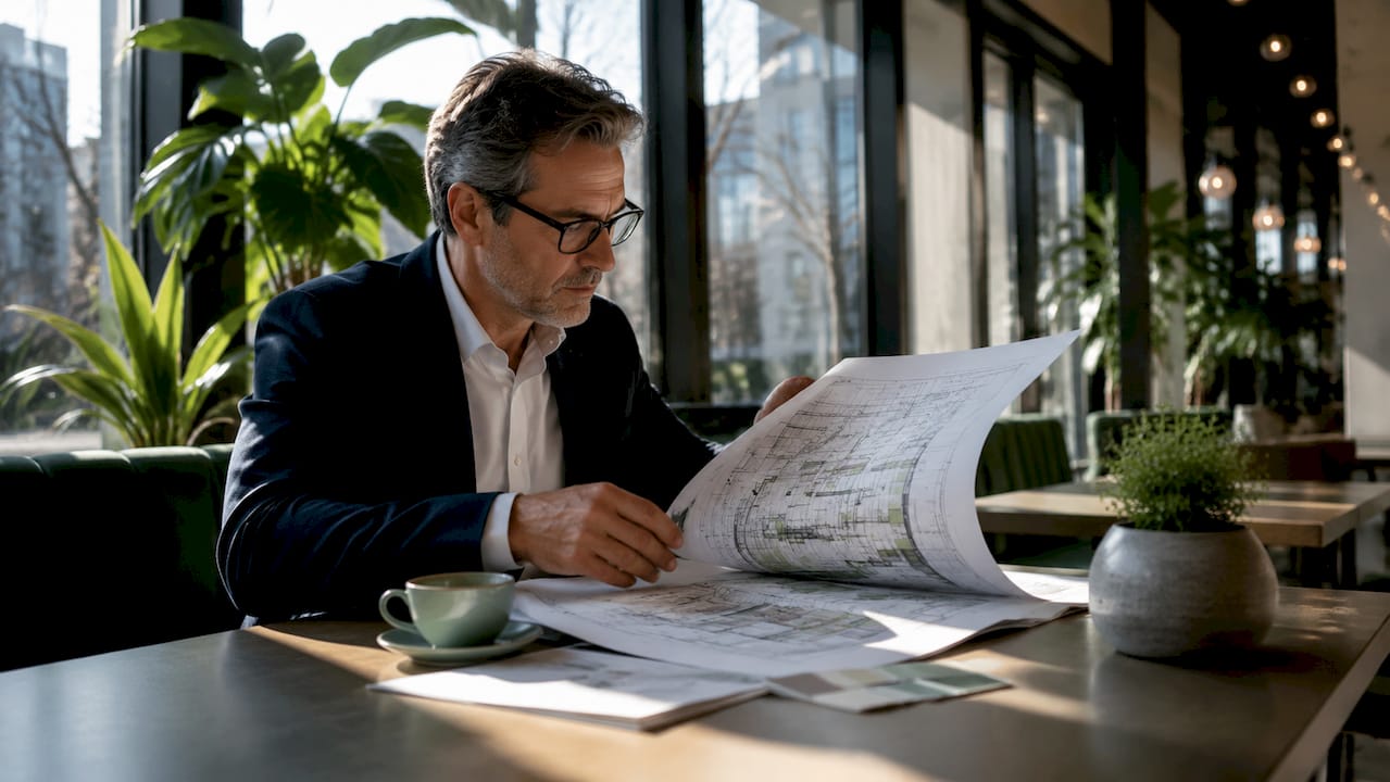 Architect reviewing accessible design standards document